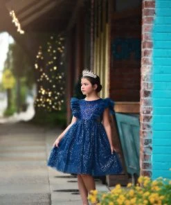TRISH SCULLY MILLY DRESS SPARKLE NAVY GIRLS