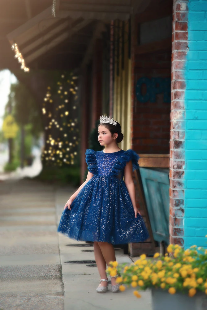 TRISH SCULLY MILLY DRESS SPARKLE NAVY GIRLS