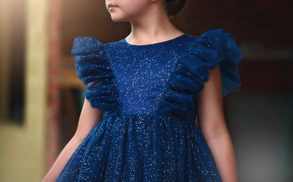 TRISH SCULLY MILLY DRESS SPARKLE NAVY GIRLS