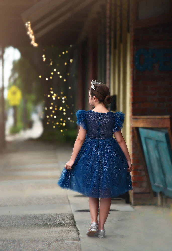 TRISH SCULLY MILLY DRESS SPARKLE NAVY GIRLS