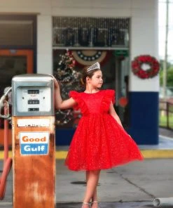 TRISH SCULLY GIRLS MILLY DRESS SPARKLE CRIMSON