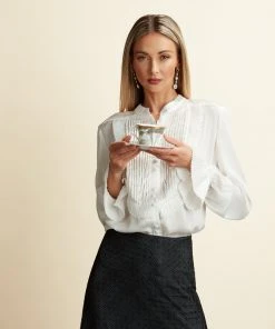 TRISH SCULLY HOME MAYA TUXEDO BLOUSE WINTER WHITE