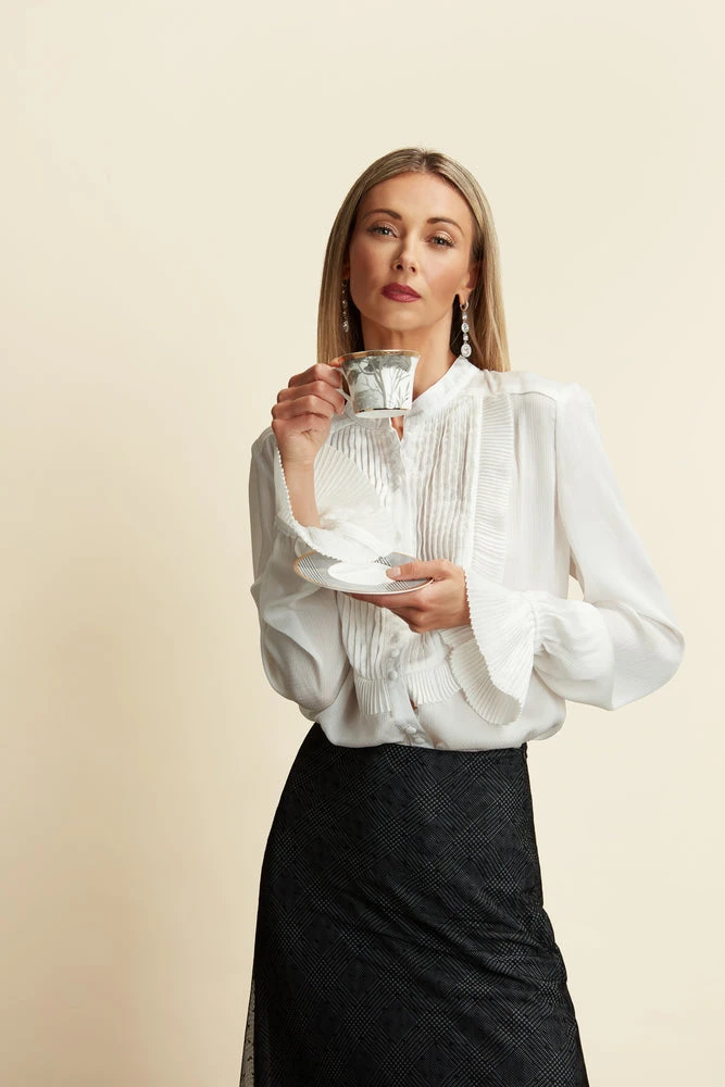 TRISH SCULLY HOME MAYA TUXEDO BLOUSE WINTER WHITE