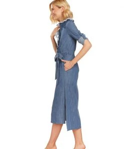TRISH SCULLY WOMEN LEA BUTTON DOWN MAXI DRESS CHAMBRAY