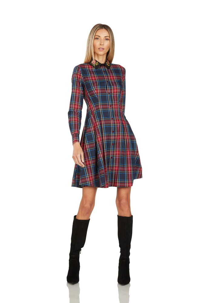 TRISH SCULLY HOME TRACY EMBROIDERED COLLAR TARTAN DRESS