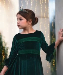 TRISH SCULLY GIRLS LILY DRESS EMERALD VELVET