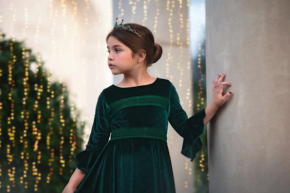 TRISH SCULLY GIRLS LILY DRESS EMERALD VELVET