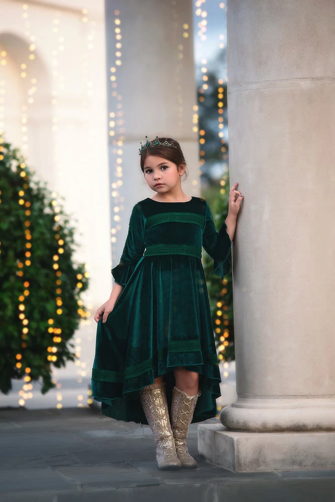 TRISH SCULLY GIRLS LILY DRESS EMERALD VELVET