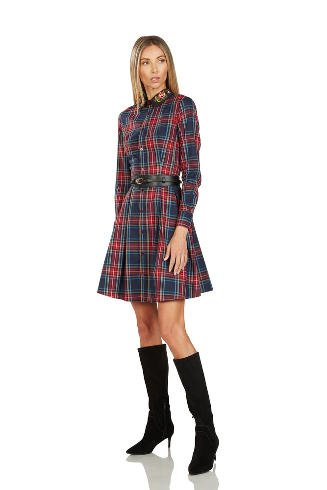 TRISH SCULLY HOME TRACY EMBROIDERED COLLAR TARTAN DRESS