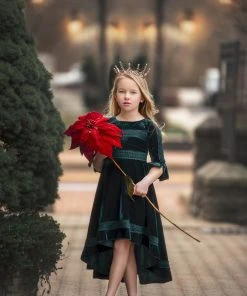 TRISH SCULLY GIRLS LILY DRESS EMERALD VELVET