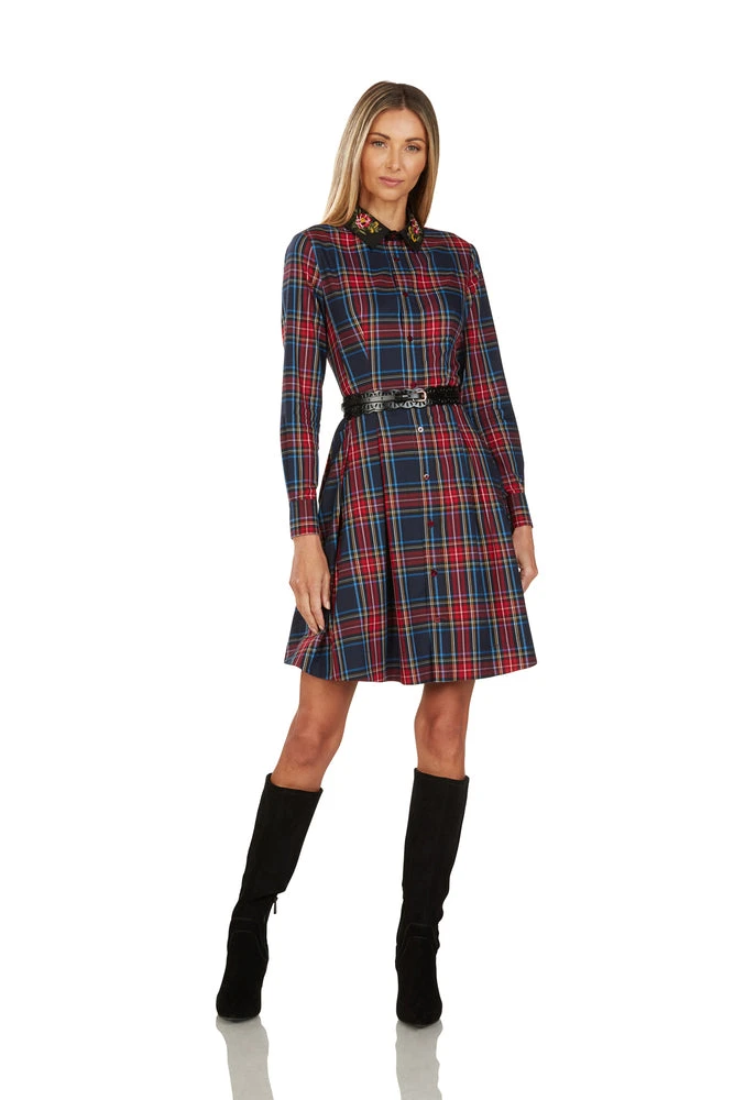 TRISH SCULLY HOME TRACY EMBROIDERED COLLAR TARTAN DRESS