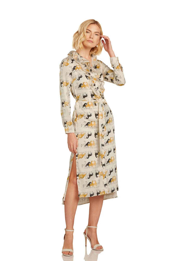 TRISH SCULLY LEA BUTTON DOWN MAXI DRESS EQUESTRIAN PRINT