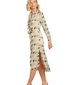 TRISH SCULLY LEA BUTTON DOWN MAXI DRESS EQUESTRIAN PRINT