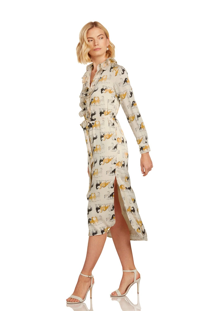 TRISH SCULLY LEA BUTTON DOWN MAXI DRESS EQUESTRIAN PRINT