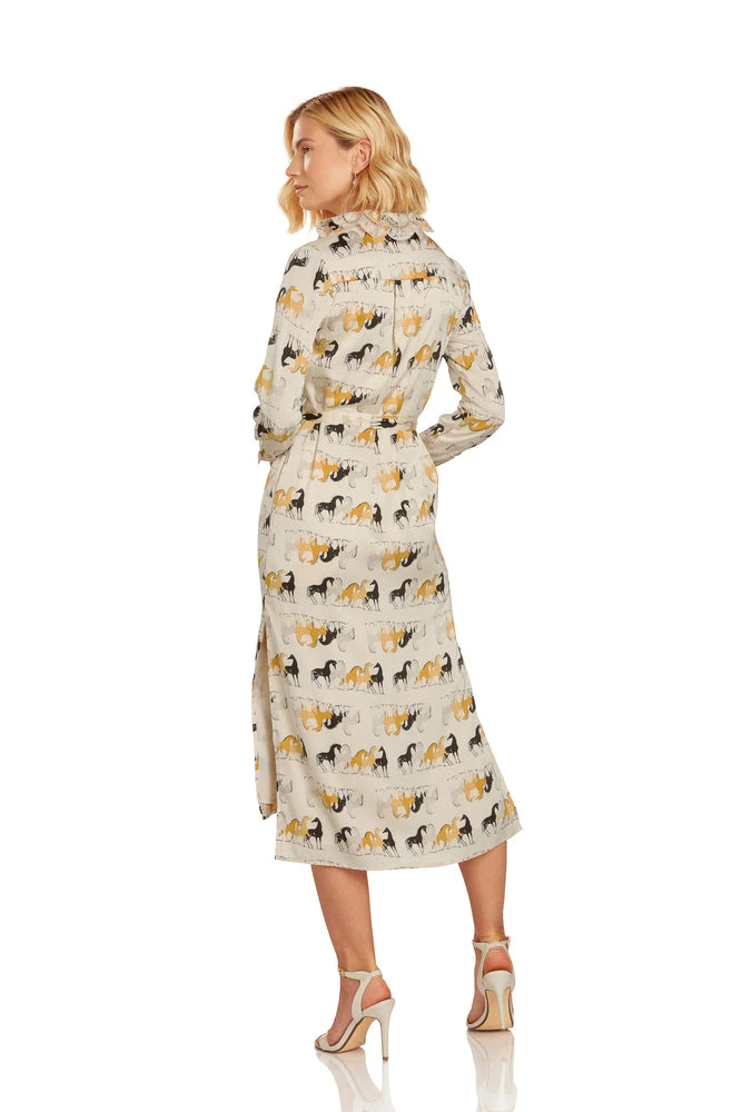 TRISH SCULLY LEA BUTTON DOWN MAXI DRESS EQUESTRIAN PRINT