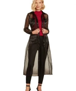 TRISH SCULLY HOME GIULIANA BUTTON DOWN DUSTER BLACK WOMEN