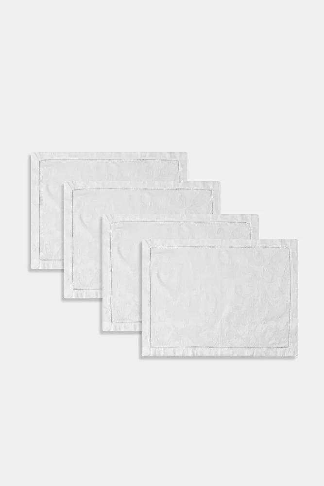 TRISH SCULLY HOME MILANO WHITE JACQUARD PLACEMATS SET OF 4