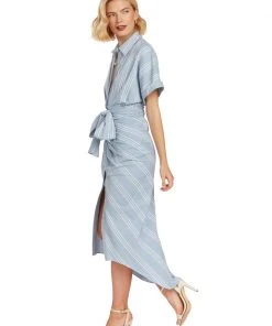 TRISH SCULLY WOMEN ELOISE BUTTON FRONT DRESS CHAMBRAY BLUE