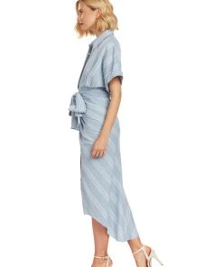 TRISH SCULLY WOMEN ELOISE BUTTON FRONT DRESS CHAMBRAY BLUE