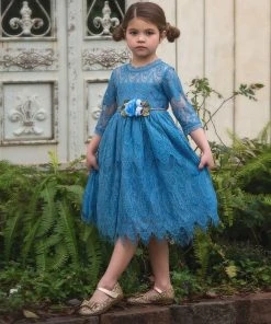 TRISH SCULLY HOME GIRLS BELLA RAFAELA DRESS & BELT SET CAROLINA BLUE