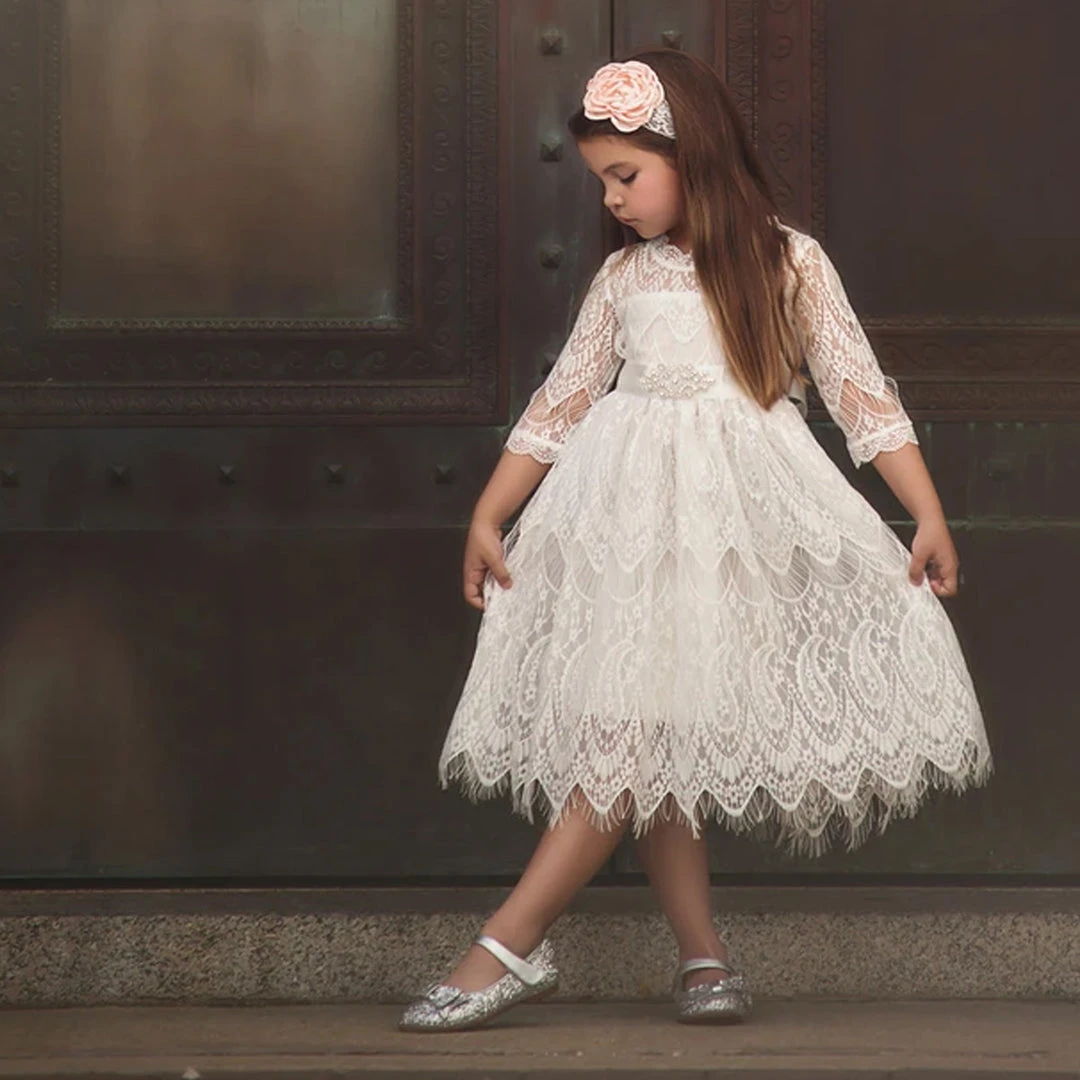 TRISH SCULLY HOME BELLA RAFAELA DRESS & BELT SET- ANTIQUE WHITE GIRLS