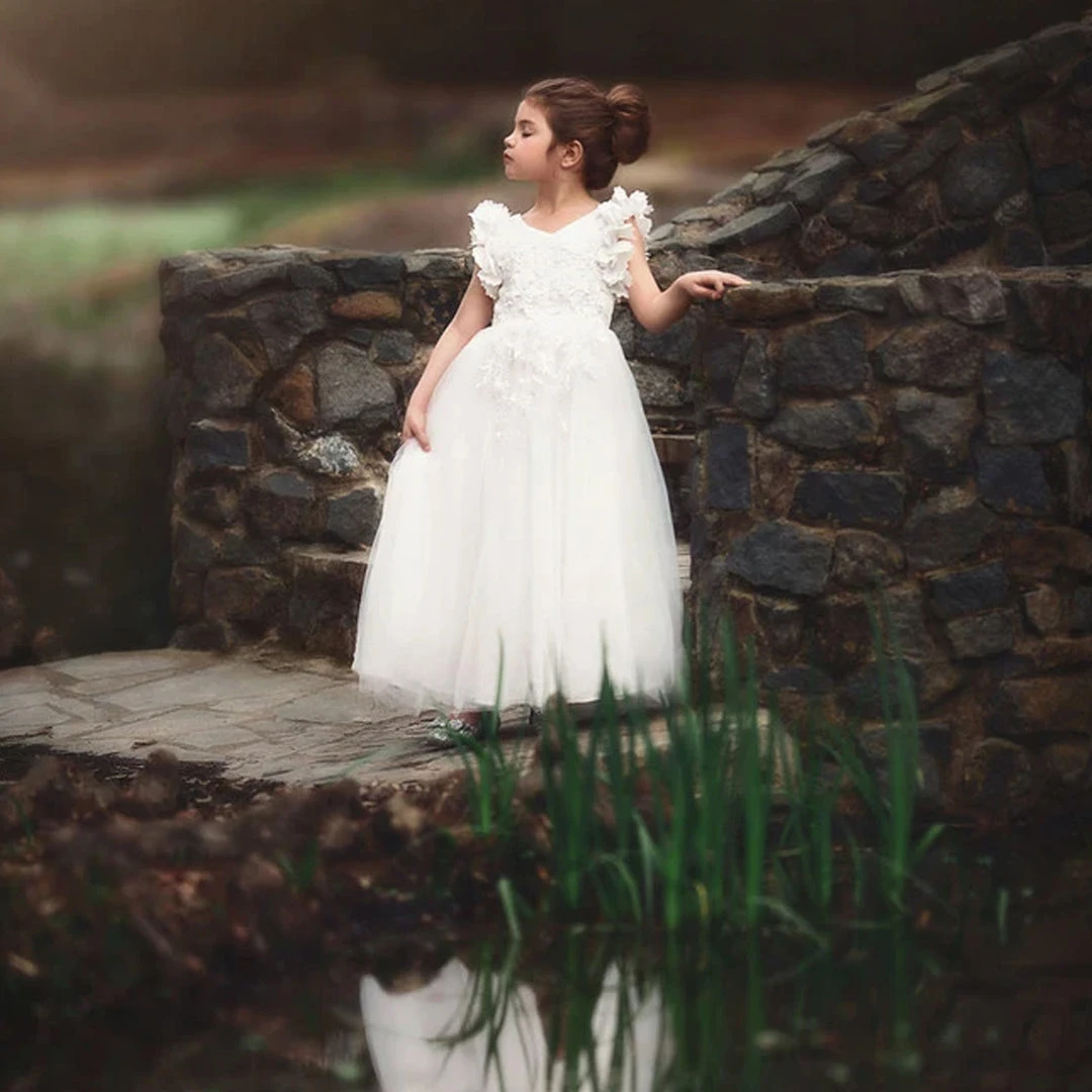 TRISH SCULLY GIRLS BIANCA GOWN WHITE