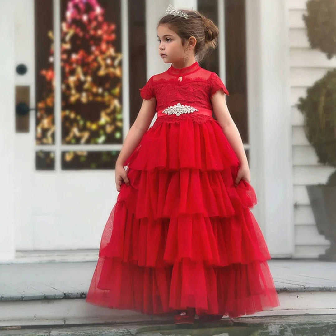 TRISH SCULLY ARIANA GOWN & BELT SET CRIMSON Girls 2T-6