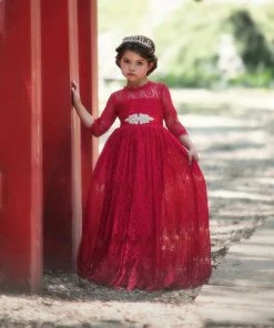 TRISH SCULLY HOME BELLA RAFAELA GOWN & BELT CRIMSON GIRLS