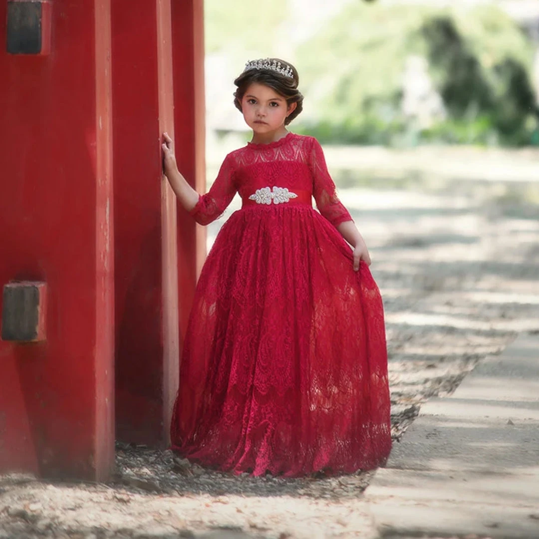 TRISH SCULLY HOME BELLA RAFAELA GOWN & BELT CRIMSON GIRLS