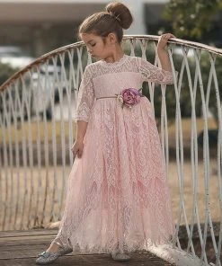 TRISH SCULLY HOME GIRLS BELLA RAFAELA GOWN & BELT SET PINK