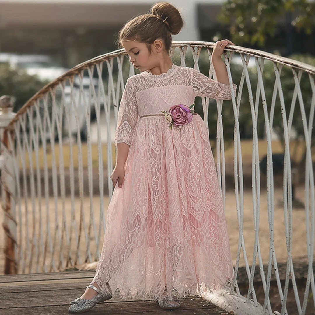 TRISH SCULLY HOME GIRLS BELLA RAFAELA GOWN & BELT SET PINK