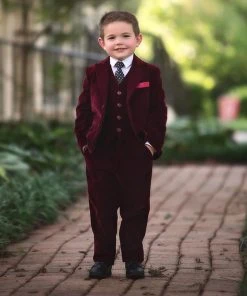 TRISH SCULLY BOYS BARCLAY SUIT BURGUNDY VELVET 3PC SET