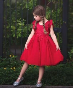 TRISH SCULLY HOME GIRLS BIANCA DRESS CRIMSON