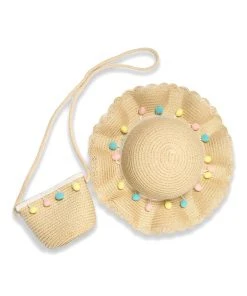 TRISH SCULLY POM-POM HAT & PURSE SET IVORY