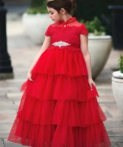 TRISH SCULLY ARIANA GOWN & BELT SET CRIMSON Girls 2T-6