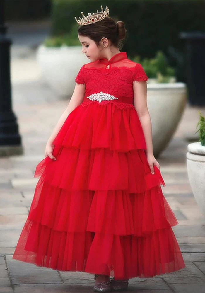 TRISH SCULLY ARIANA GOWN & BELT SET CRIMSON Girls 2T-6