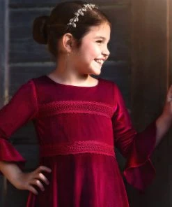 TRISH SCULLY LILY DRESS BURGUNDY VELVET GIRLS