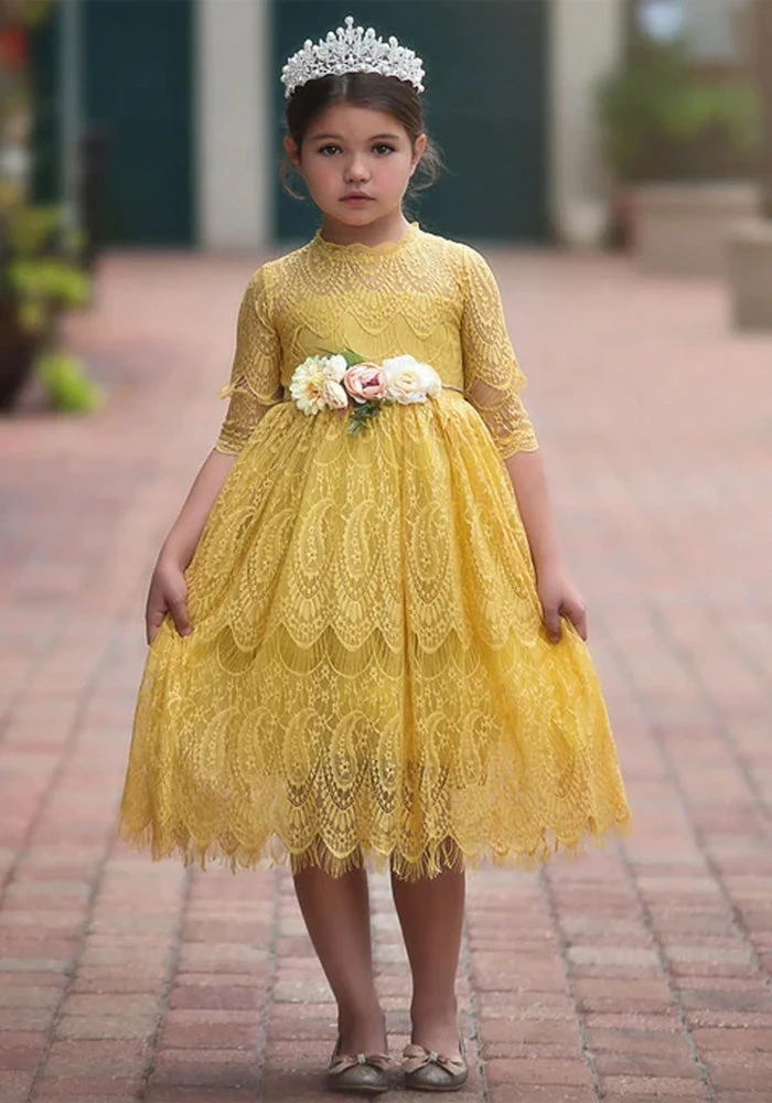 TRISH SCULLY HOME GIRLS BELLA RAFAELA DRESS & BELT SET TURMERIC