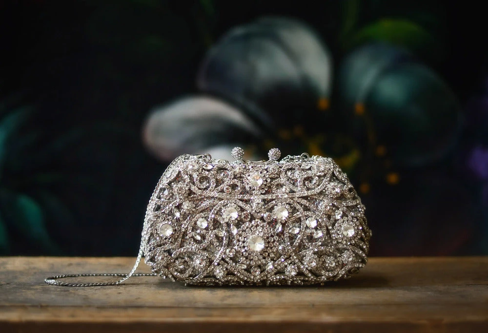 TRISH SCULLY SILVER CRYSTAL CLUTCH