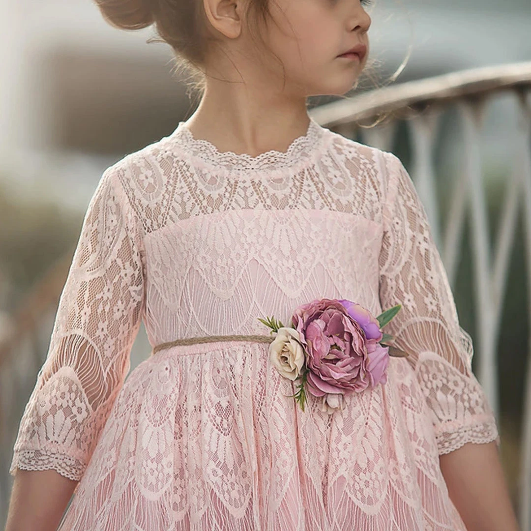 TRISH SCULLY HOME GIRLS BELLA RAFAELA GOWN & BELT SET PINK