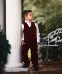 TRISH SCULLY BOYS BARCLAY SUIT BURGUNDY VELVET 3PC SET