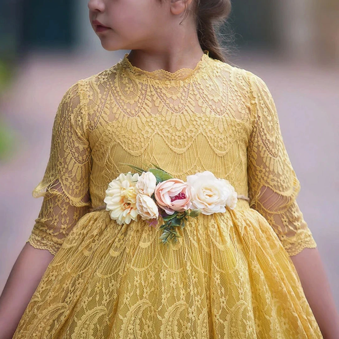 TRISH SCULLY HOME GIRLS BELLA RAFAELA DRESS & BELT SET TURMERIC