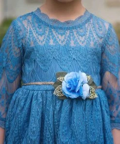 TRISH SCULLY HOME GIRLS BELLA RAFAELA DRESS & BELT SET CAROLINA BLUE