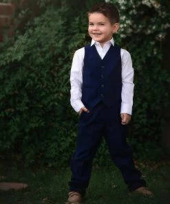 TRISH SCULLY BOYS NAVY BLUE BROOKS SUIT 3PC. SET