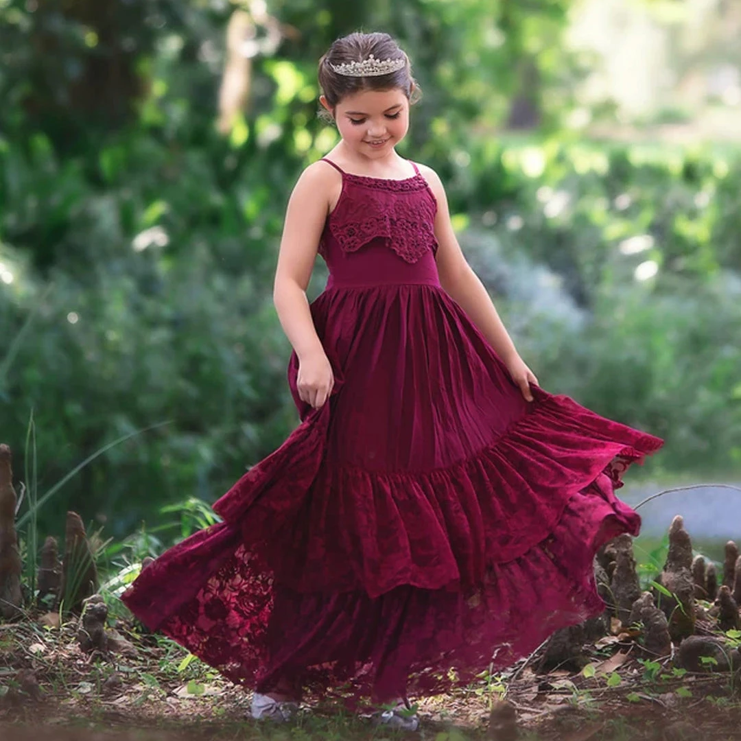 TRISH SCULLY GIRLS ALEXANDRA MAXI DRESS WINE