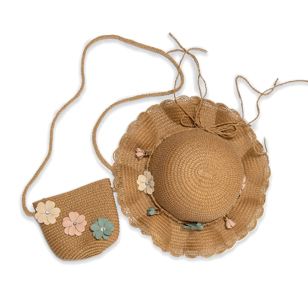 TRISH SCULLY DAISY HAT & PURSE SET MOCHA