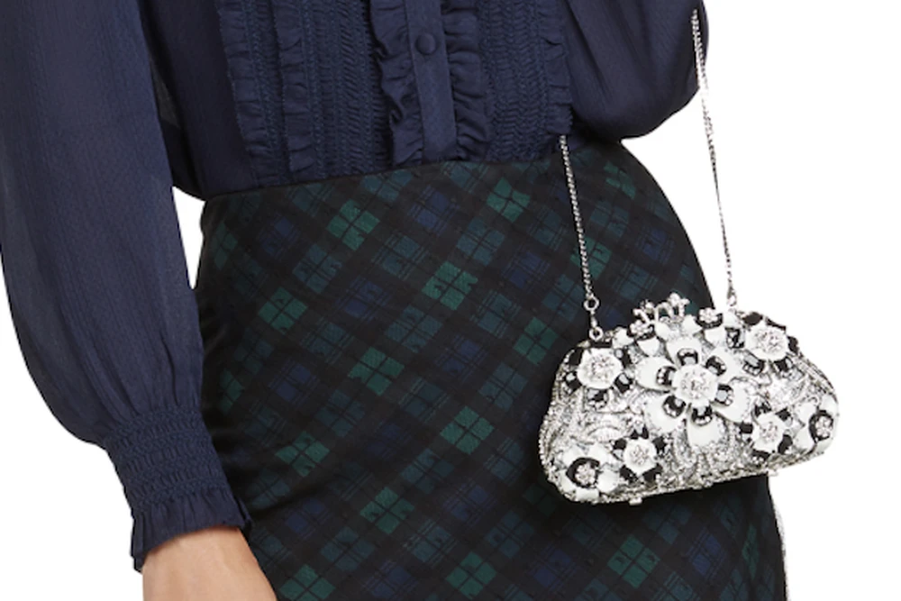 TRISH SCULLY BLACK & WHITE FLORAL RHINESTONE CLUTCH