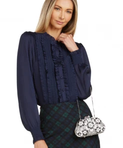 TRISH SCULLY BLACK & WHITE FLORAL RHINESTONE CLUTCH