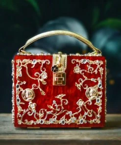 TRISH SCULLY HOME RED ACRYLIC JEWELED PURSE WOMEN