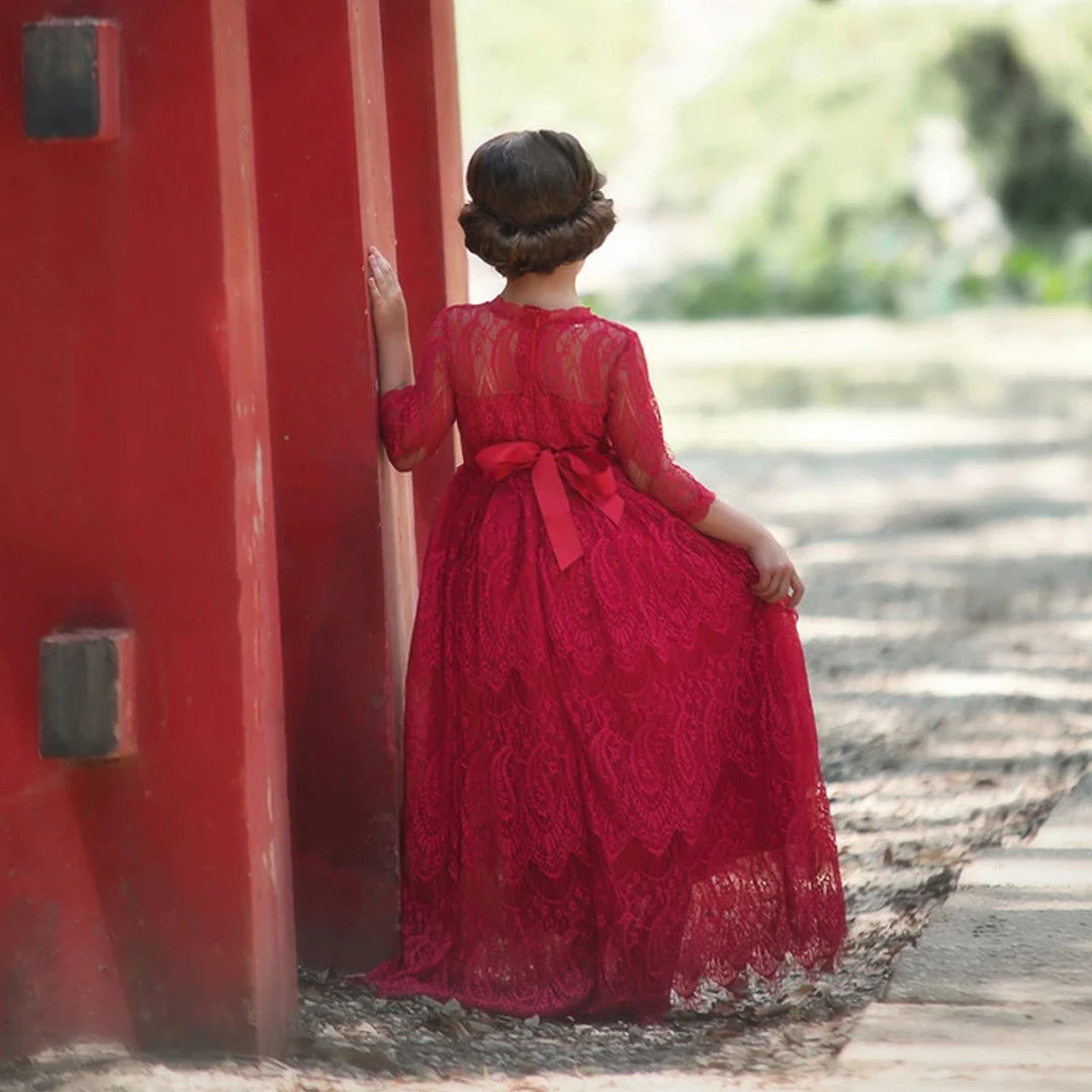 TRISH SCULLY HOME BELLA RAFAELA GOWN & BELT CRIMSON GIRLS